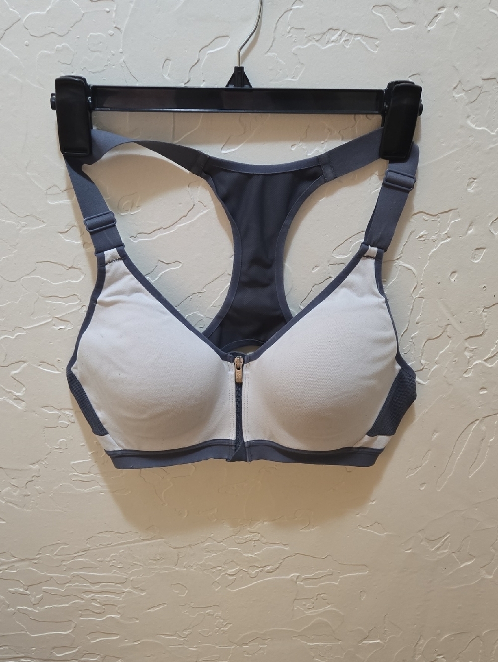 VSX Gray and White Front-Zip Racerback Sports Bra